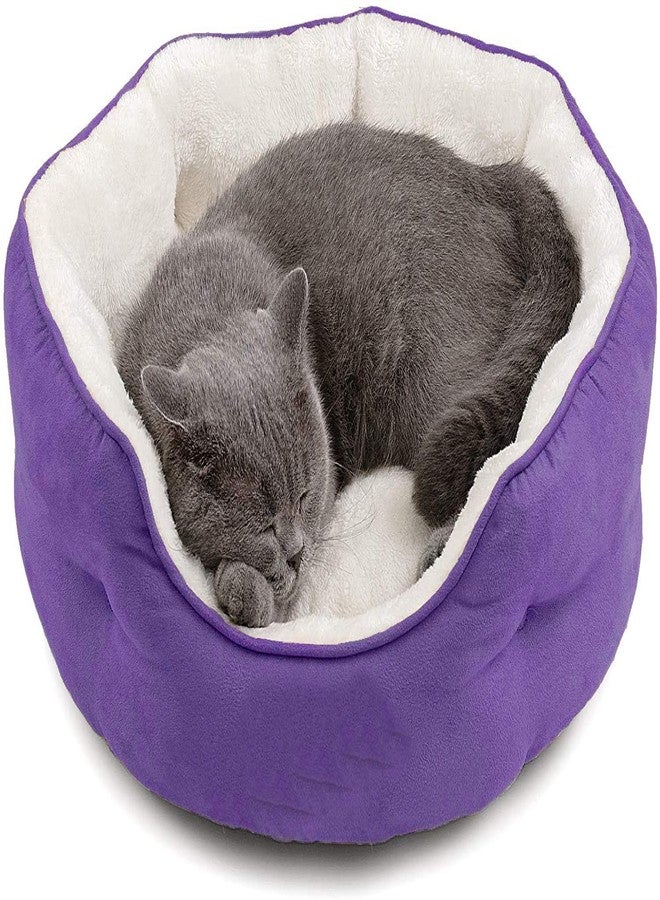 Fluffy's Round Cat Bed for Indoor Cats Clearance Washable Dog Bed for Puppy and Kitties with Slip-Resistant Bottom, Plush Flannel Pet Supplies Small Purple - Image 4